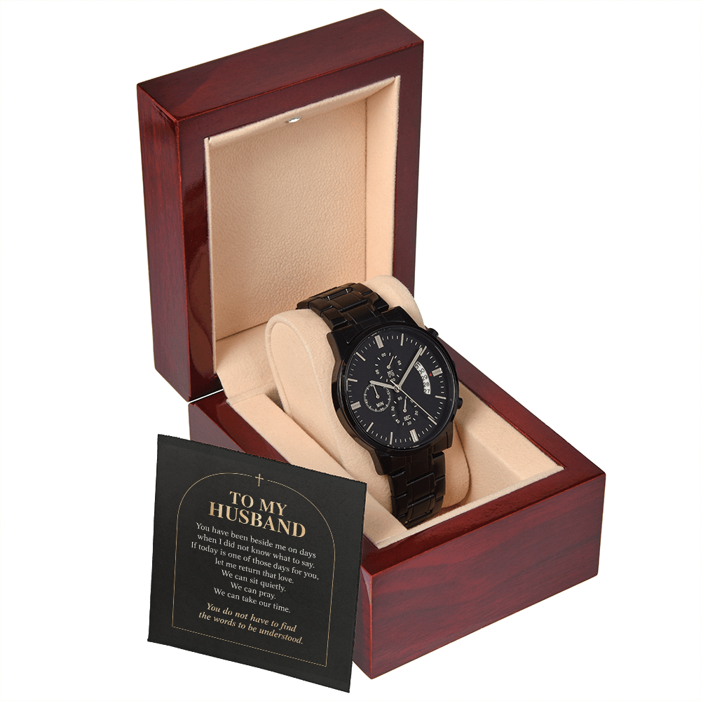 To My Husband Chronograph Watch – "Quiet Prayer" Message Card & Luxury Gift Box, Christian Faith Gift for Husband