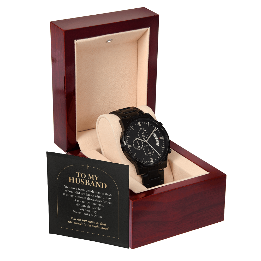 To My Husband Chronograph Watch – "Quiet Prayer" Message Card & Luxury Gift Box, Christian Faith Gift for Husband