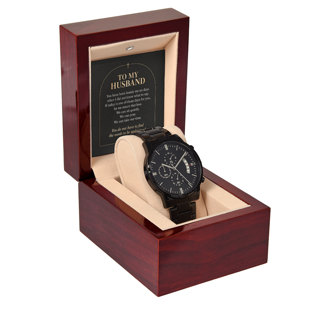 To My Husband Chronograph Watch – "Quiet Prayer" Message Card & Luxury Gift Box, Christian Faith Gift for Husband