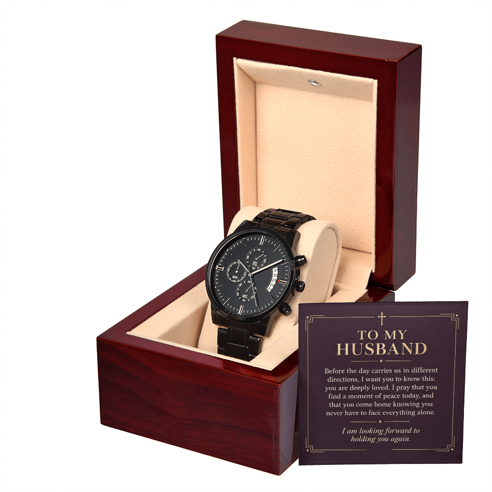 To My Husband Chronograph Watch – "Peace Today" Message Card & Luxury Gift Box, Christian Faith Gift for Husband