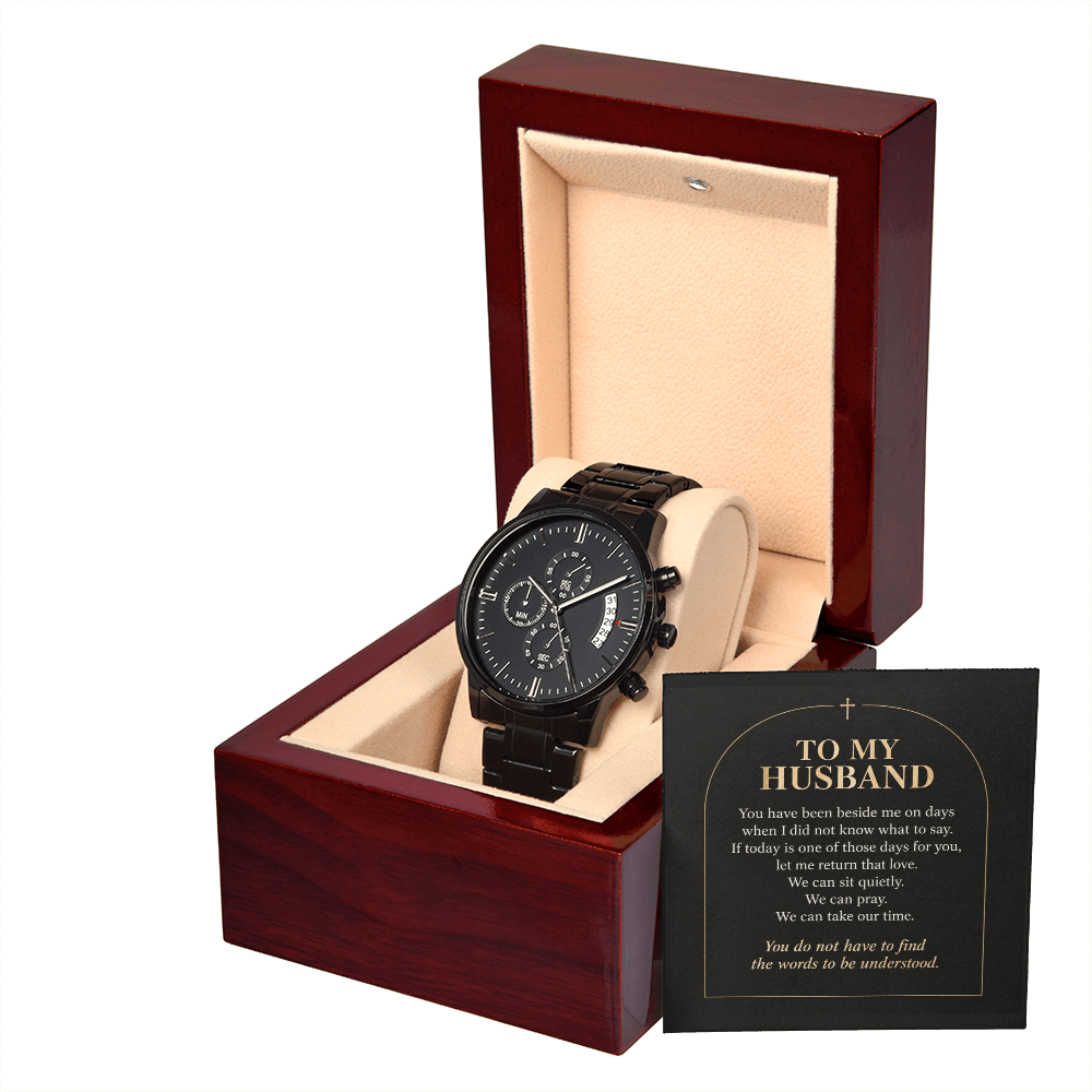 To My Husband Chronograph Watch – "Quiet Prayer" Message Card & Luxury Gift Box, Christian Faith Gift for Husband