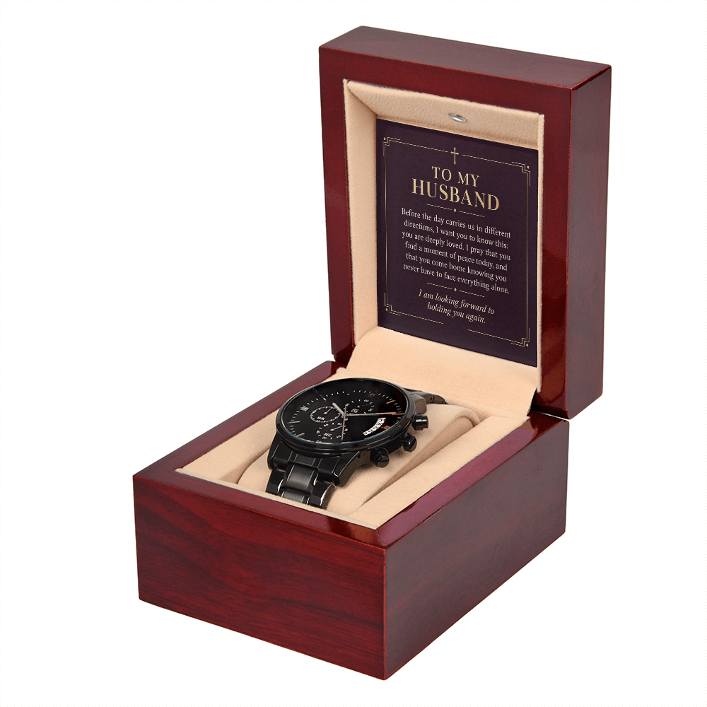 To My Husband Chronograph Watch – "Peace Today" Message Card & Luxury Gift Box, Christian Faith Gift for Husband