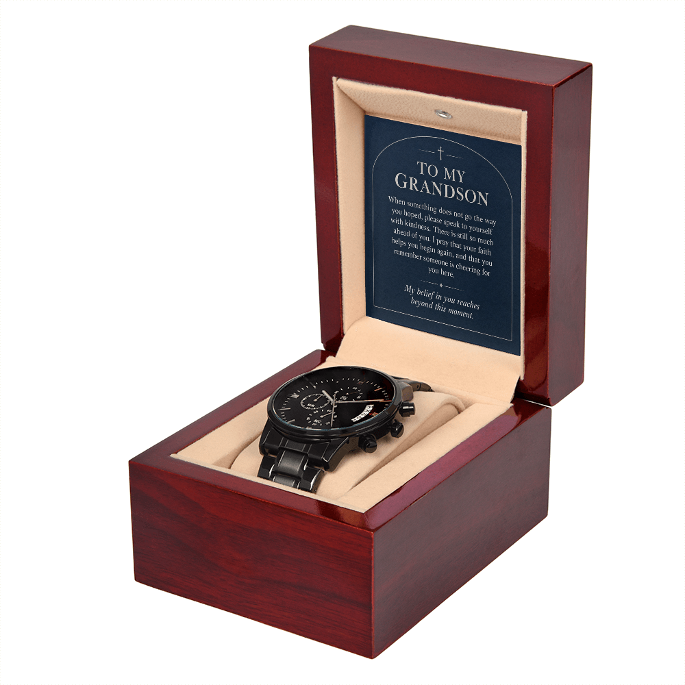 To My Grandson Chronograph Watch – "Beyond This Moment" Message Card & Luxury Gift Box, Gift for Grandson