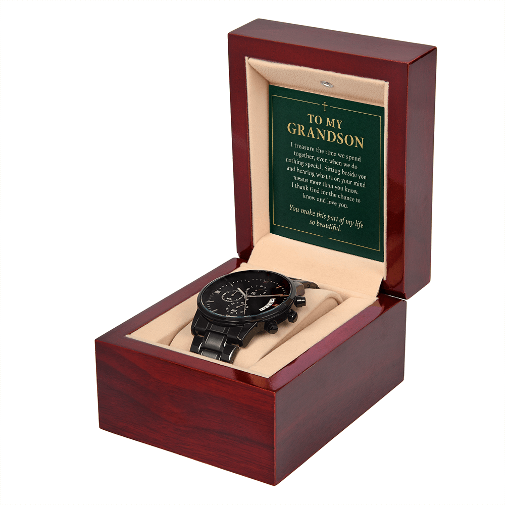 To My Grandson Chronograph Watch – "So Beautiful" Message Card & Luxury Gift Box, Gift for Grandson