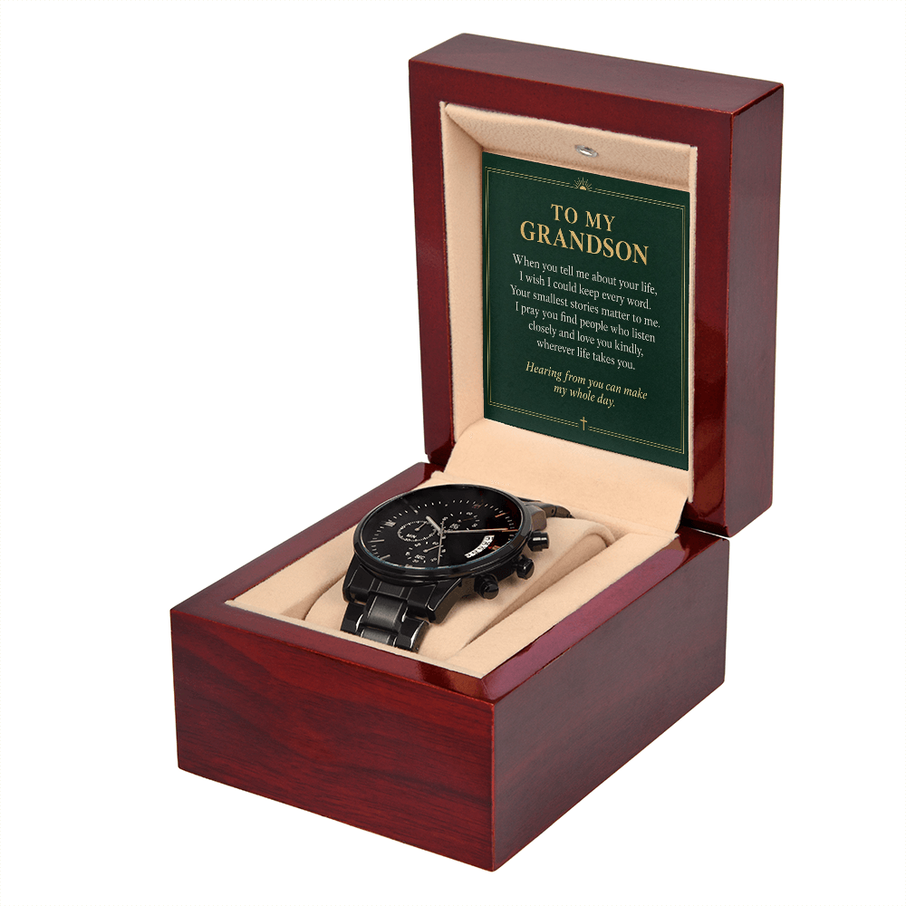 To My Grandson Chronograph Watch – "Whole Day" Message Card & Luxury Gift Box, Gift for Grandson