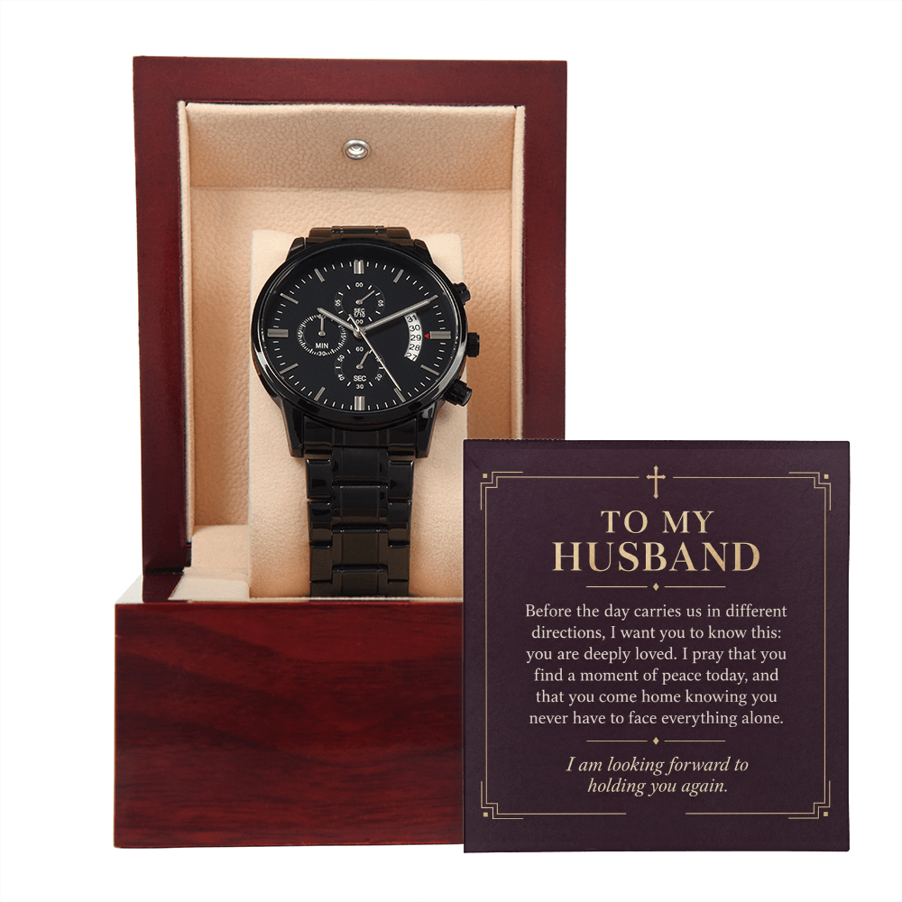 To My Husband Chronograph Watch – "Peace Today" Message Card & Luxury Gift Box, Christian Faith Gift for Husband