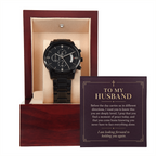 To My Husband Chronograph Watch – "Peace Today" Message Card & Luxury Gift Box, Christian Faith Gift for Husband