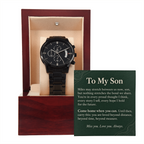 To My Son Chronograph Watch – "Beyond Distance" Message Card & Luxury Gift Box, Inspirational Gift for Son