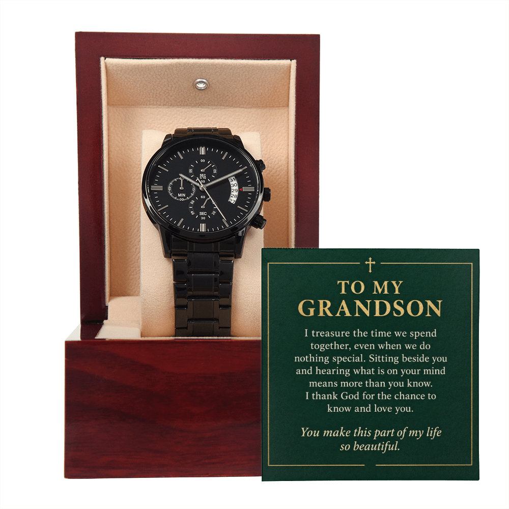 To My Grandson Chronograph Watch – "So Beautiful" Message Card & Luxury Gift Box, Gift for Grandson