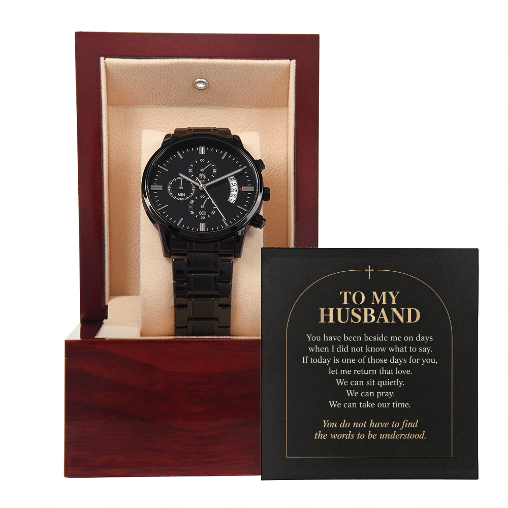 To My Husband Chronograph Watch – "Quiet Prayer" Message Card & Luxury Gift Box, Christian Faith Gift for Husband