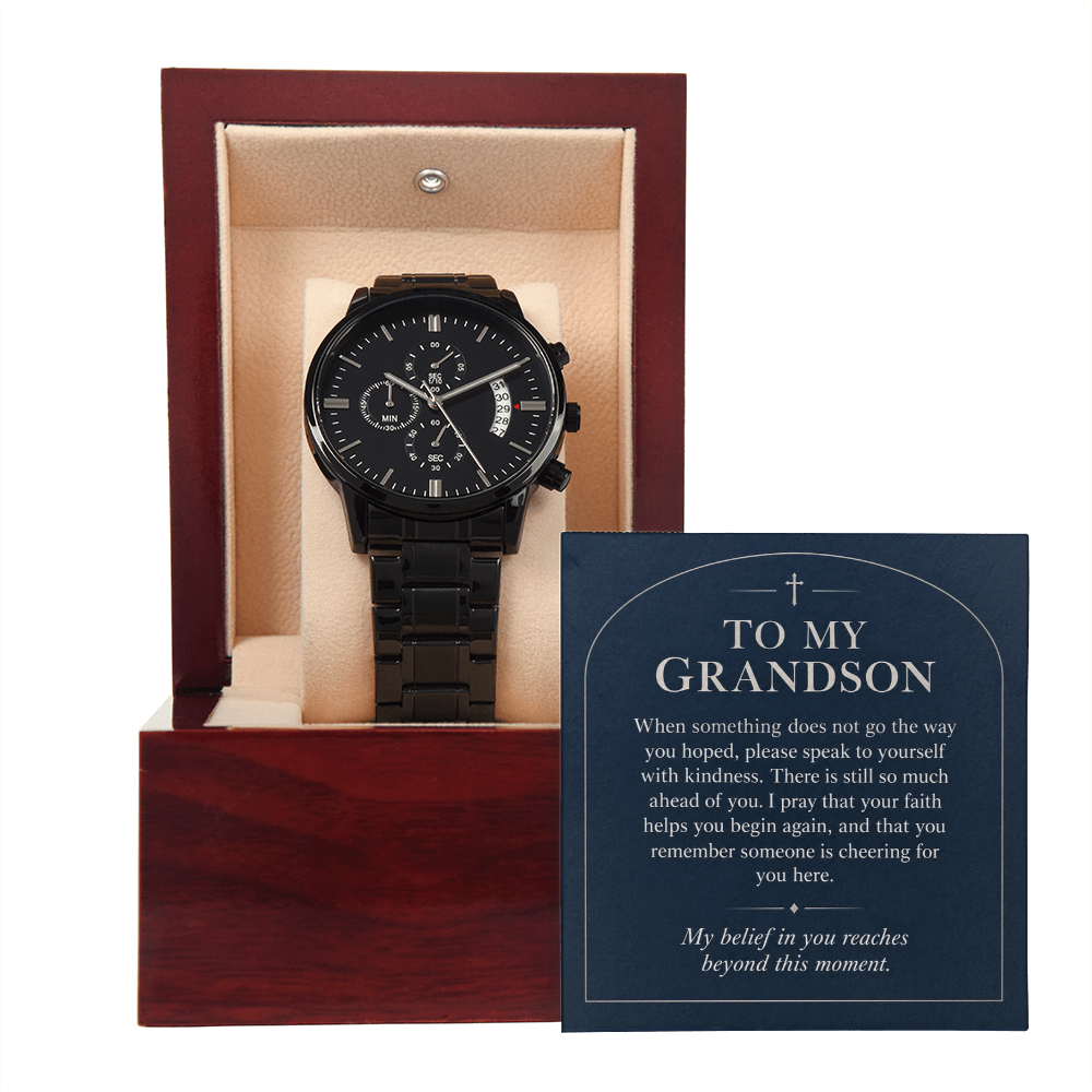 To My Grandson Chronograph Watch – "Beyond This Moment" Message Card & Luxury Gift Box, Gift for Grandson