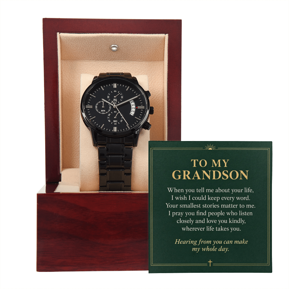 To My Grandson Chronograph Watch – "Whole Day" Message Card & Luxury Gift Box, Gift for Grandson