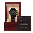 To My Husband Chronograph Watch – "Love in Small Things" Message Card & Luxury Gift Box, Christian Faith Gift for Husband
