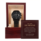 To My Husband Chronograph Watch – "Keep Learning to Love You" Message Card & Luxury Gift Box, Christian Faith Gift for Husband