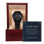 To My Son Chronograph Watch – "Belong in My Heart" Message Card & Luxury Gift Box, Christian Faith Gift for Son