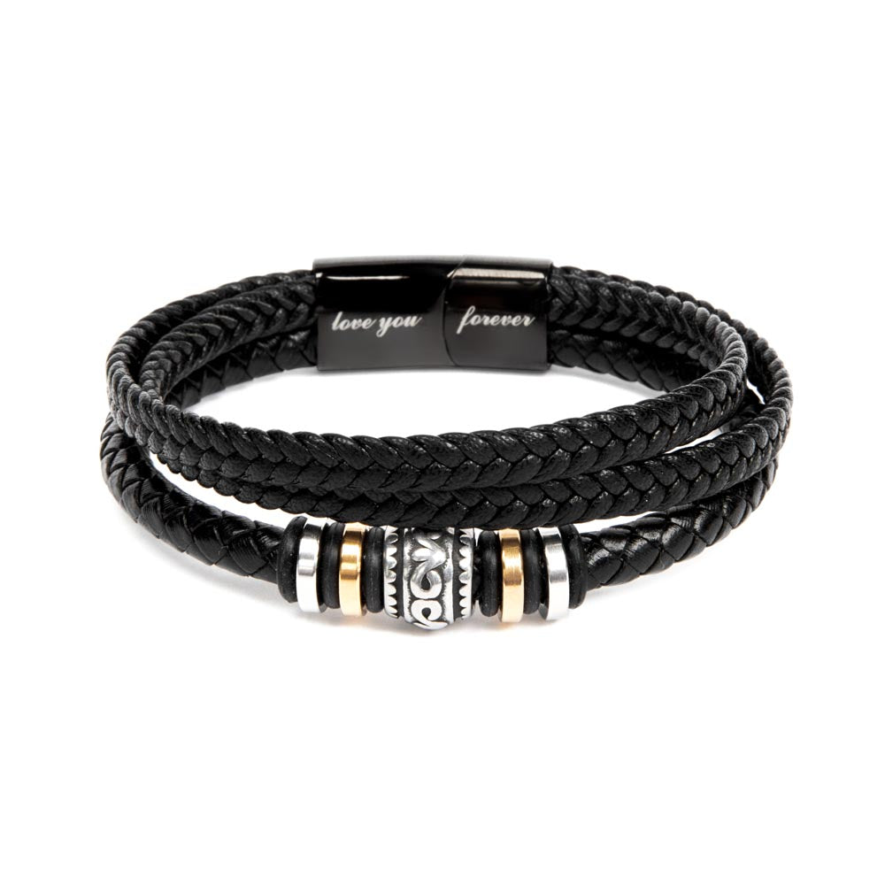 To My Son Bracelet – Men's Braided Leather Bracelet with Inspirational Message Card & Gift Box, Encouragement Gift for Son