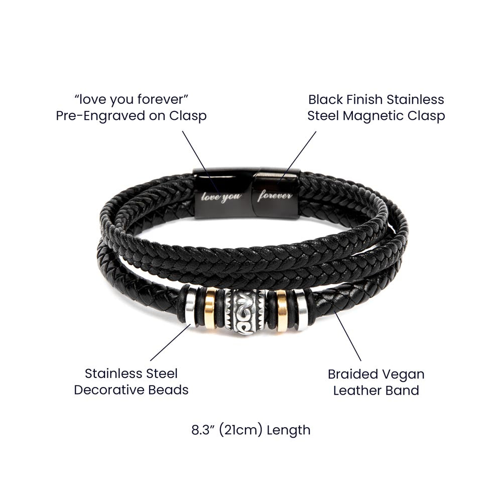 To My Son Bracelet – Men's Braided Leather Bracelet with Inspirational Message Card & Gift Box, Encouragement Gift for Son