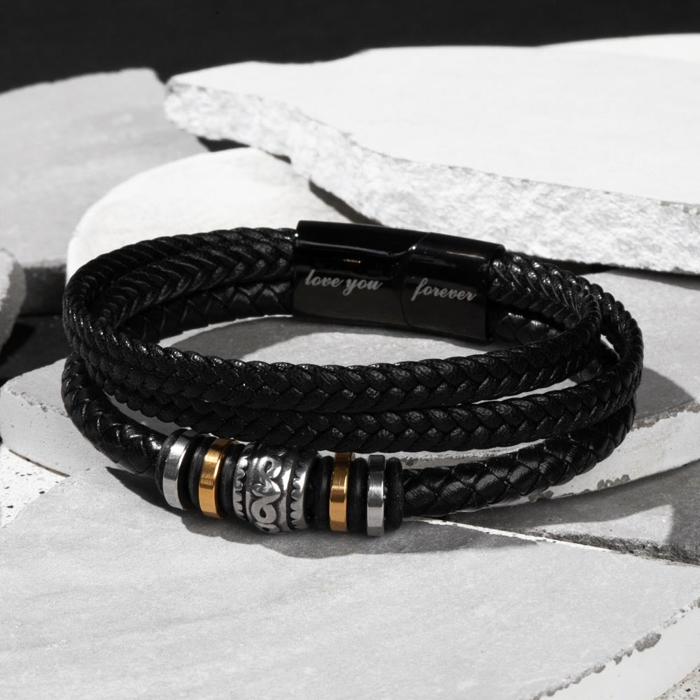 To My Son Bracelet – Men's Braided Leather Bracelet with Inspirational Message Card & Gift Box, Encouragement Gift for Son