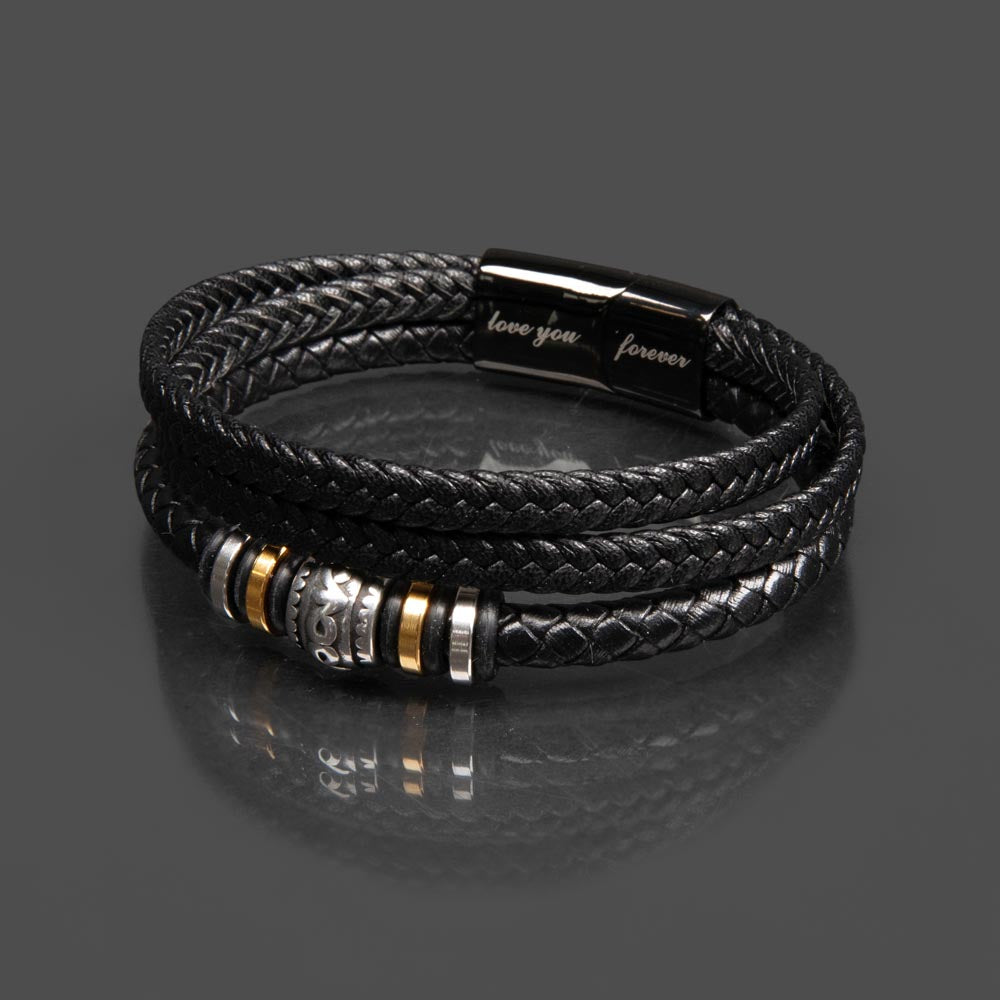 To My Son Bracelet – Men's Braided Leather Bracelet with Inspirational Message Card & Gift Box, Encouragement Gift for Son