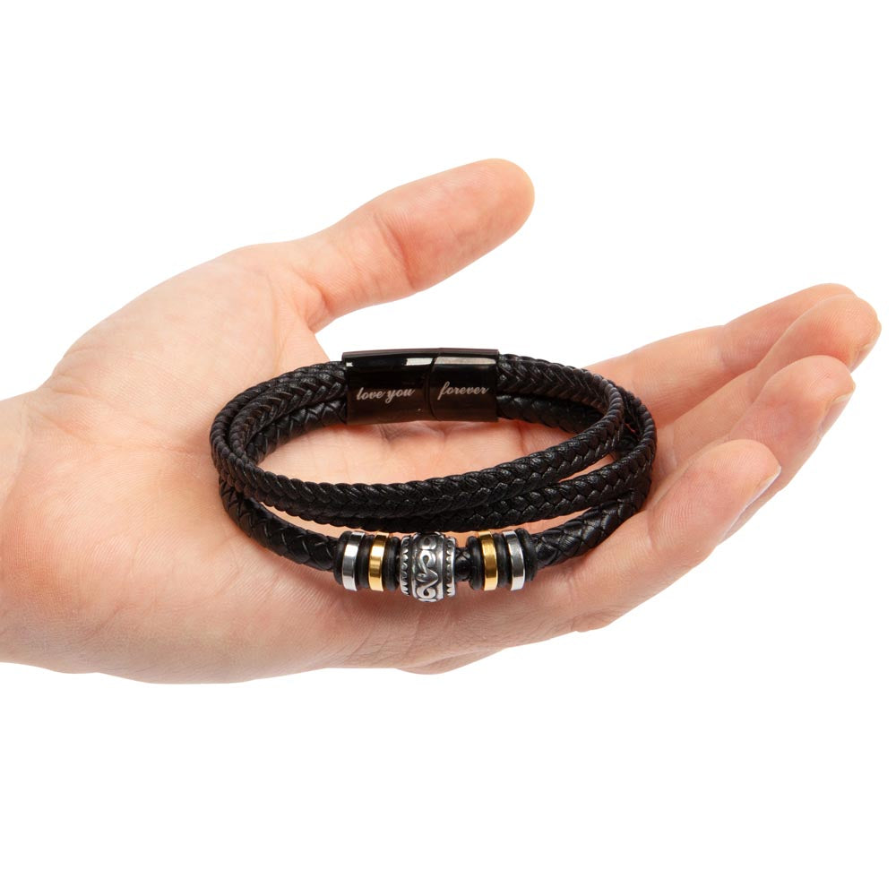 To My Son Bracelet – Men's Braided Leather Bracelet with Inspirational Message Card & Gift Box, Encouragement Gift for Son