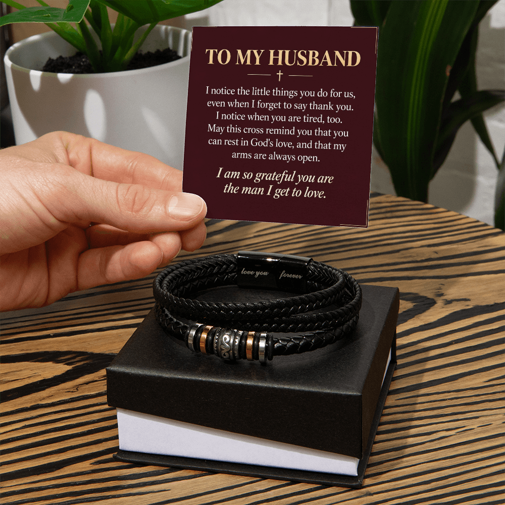 To My Husband Love You Forever Bracelet – "Grateful for You" Message Card & Gift Box, Christian Faith Gift for Husband