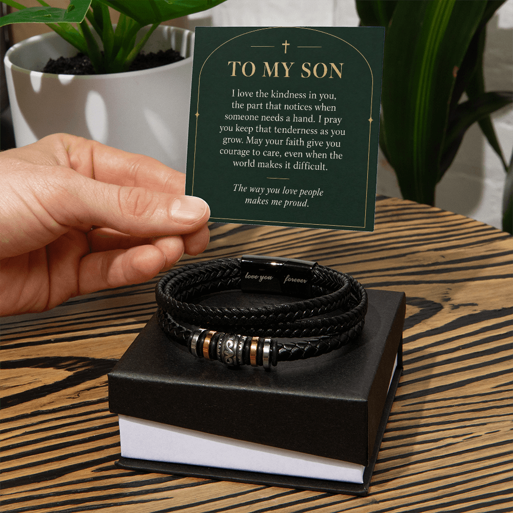 To My Son Love You Forever Bracelet – "Makes Me Proud" Message Card & Gift Box, Christian Faith Gift for Son