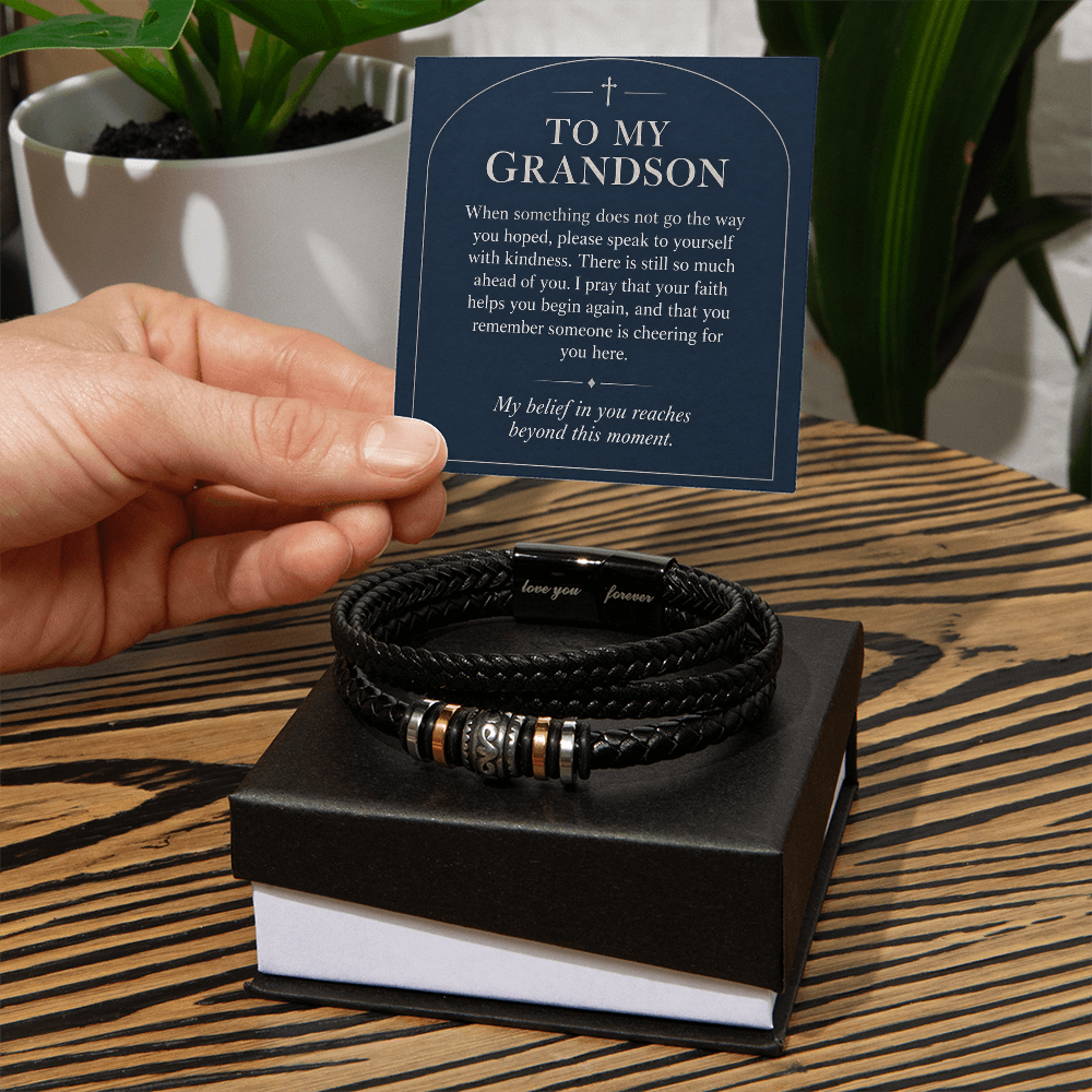 To My Grandson Love You Forever Bracelet – "Beyond This Moment" Message Card & Gift Box, Gift for Grandson