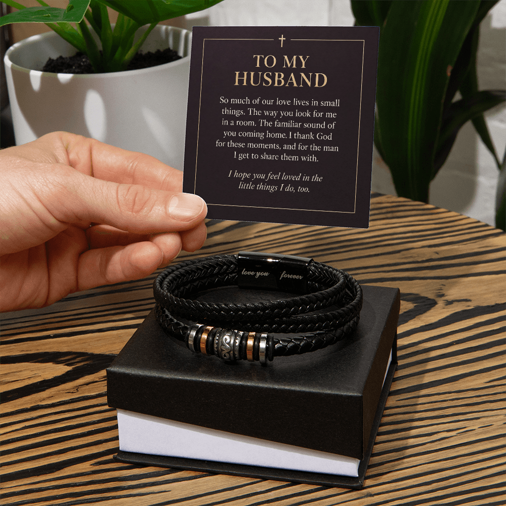 To My Husband Love You Forever Bracelet – "Love in Small Things" Message Card & Gift Box, Christian Faith Gift for Husband