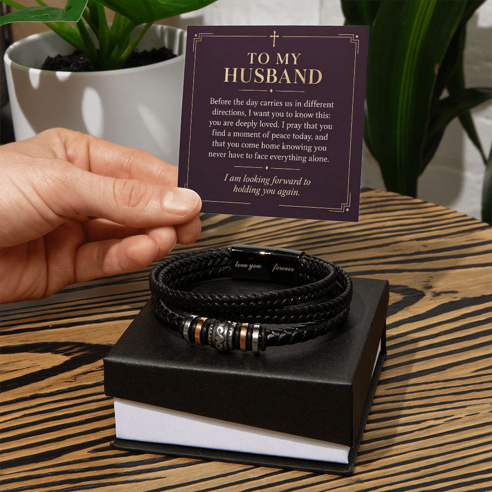 To My Husband Love You Forever Bracelet – "Peace Today" Message Card & Gift Box, Christian Faith Gift for Husband