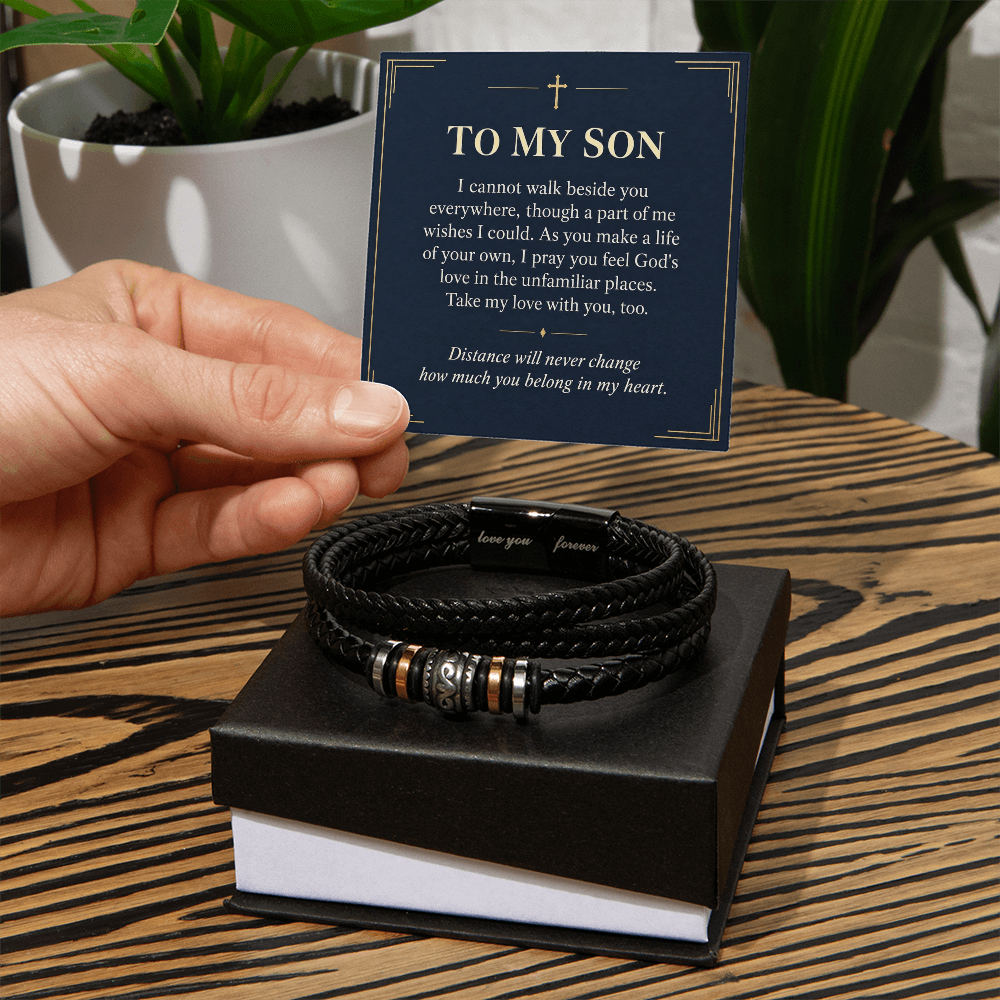 To My Son Love You Forever Bracelet – "Belong in My Heart" Message Card & Gift Box, Christian Faith Gift for Son