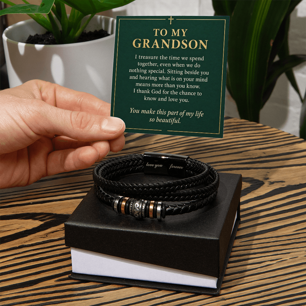 To My Grandson Love You Forever Bracelet – "So Beautiful" Message Card & Gift Box, Gift for Grandson