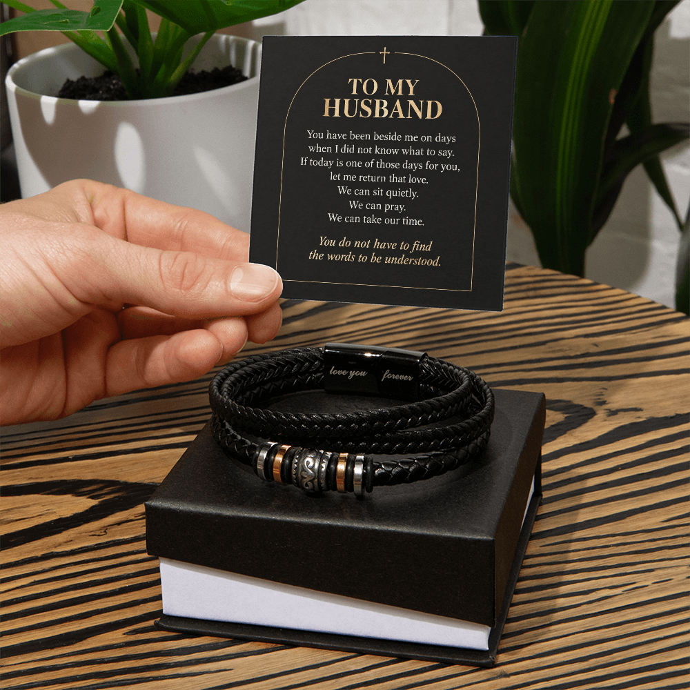 To My Husband Love You Forever Bracelet – "Quiet Prayer" Message Card & Gift Box, Christian Faith Gift for Husband