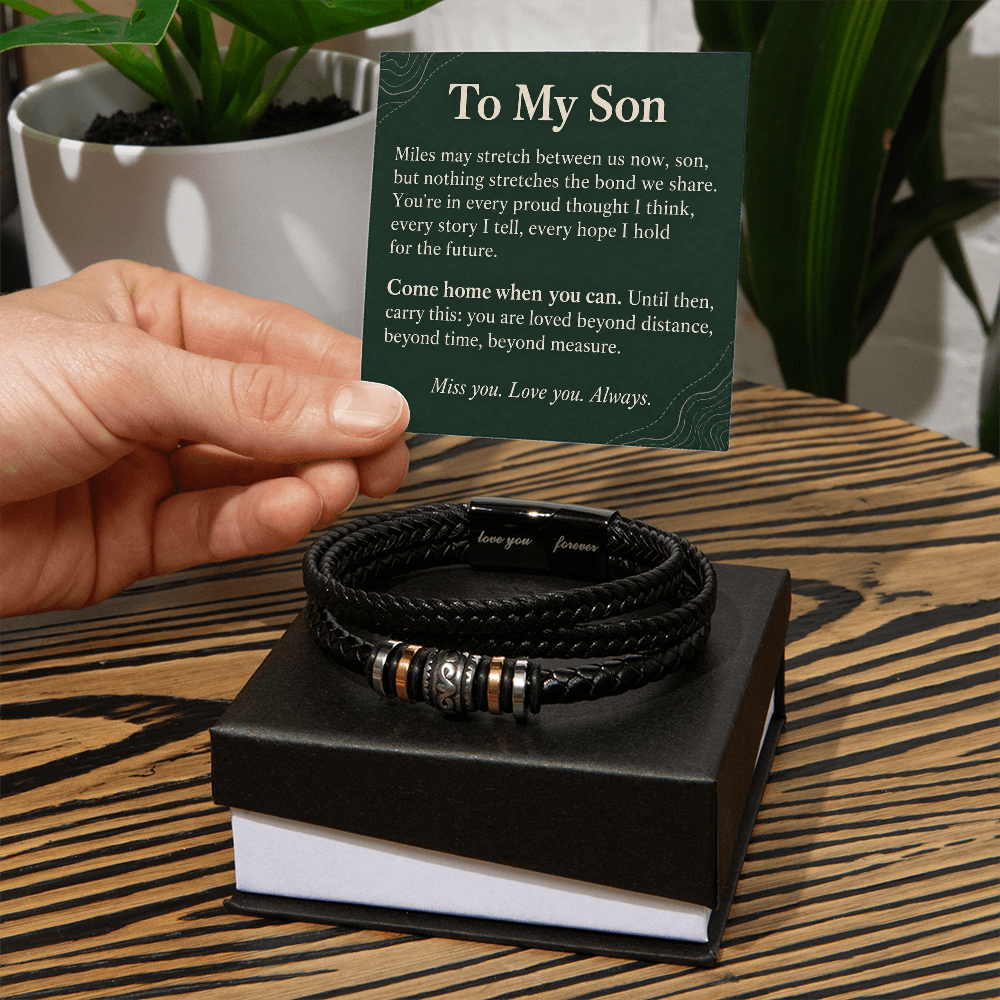 To My Son Love You Forever Bracelet – "Beyond Distance" Message Card & Gift Box, Inspirational Gift for Son