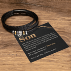To My Son Bracelet – Men's Braided Leather Bracelet with Inspirational Message Card & Gift Box, Encouragement Gift for Son