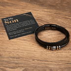 To My Son Bracelet – Men's Braided Leather Bracelet with Inspirational Message Card & Gift Box, Encouragement Gift for Son