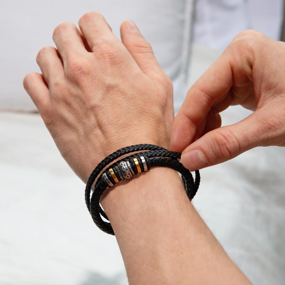 To My Son Bracelet – Men's Braided Leather Bracelet with Inspirational Message Card & Gift Box, Encouragement Gift for Son