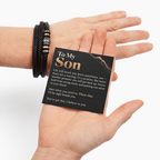 To My Son Bracelet – Men's Braided Leather Bracelet with Inspirational Message Card & Gift Box, Encouragement Gift for Son