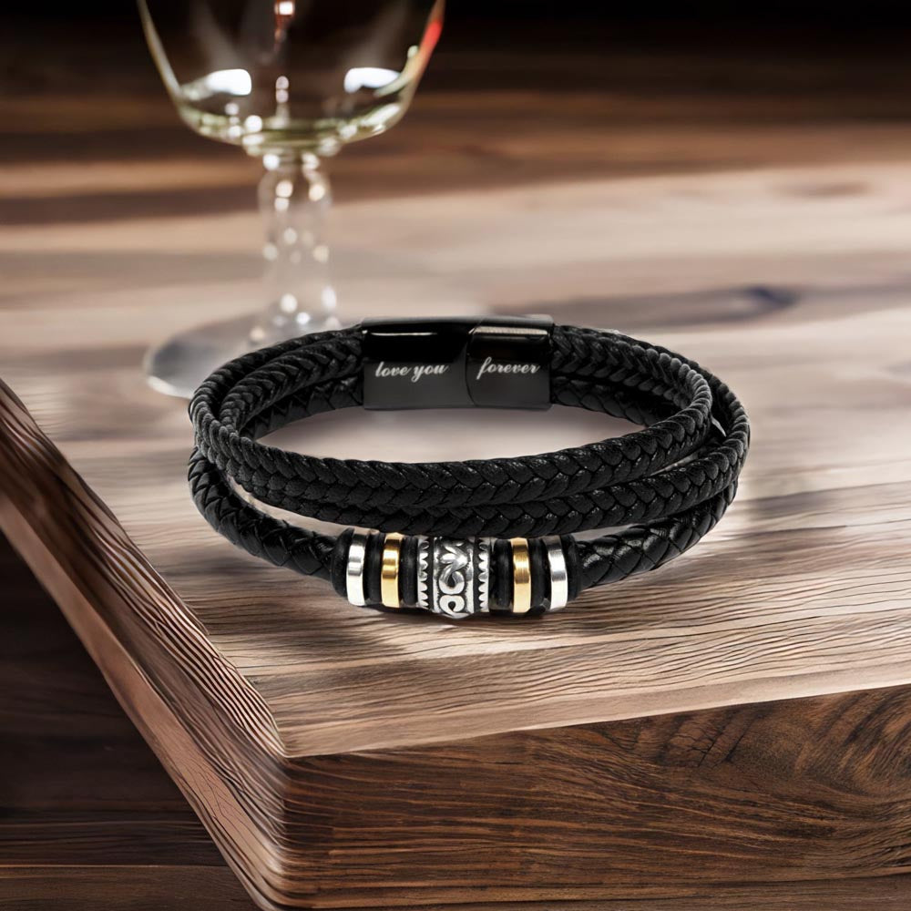 To My Son Bracelet – Men's Braided Leather Bracelet with Inspirational Message Card & Gift Box, Encouragement Gift for Son