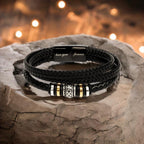 To My Son Bracelet – Men's Braided Leather Bracelet with Inspirational Message Card & Gift Box, Encouragement Gift for Son