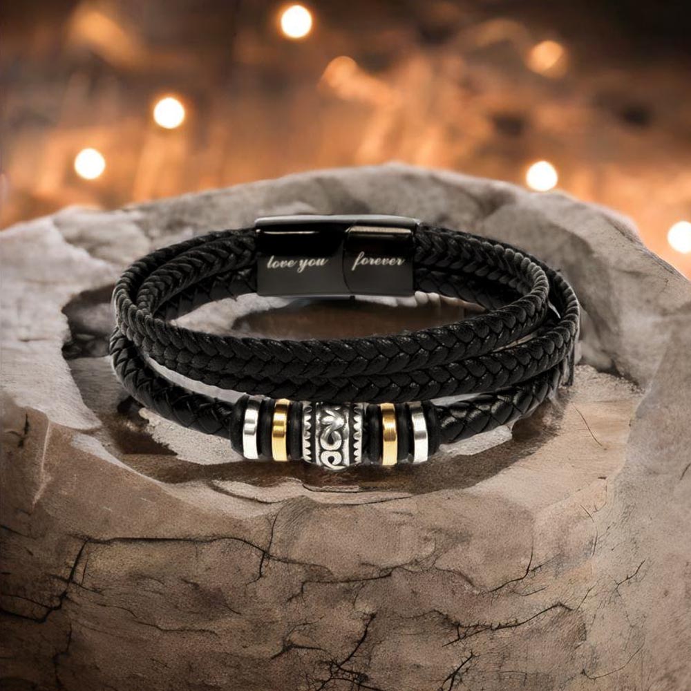 To My Son Bracelet – Men's Braided Leather Bracelet with Inspirational Message Card & Gift Box, Encouragement Gift for Son