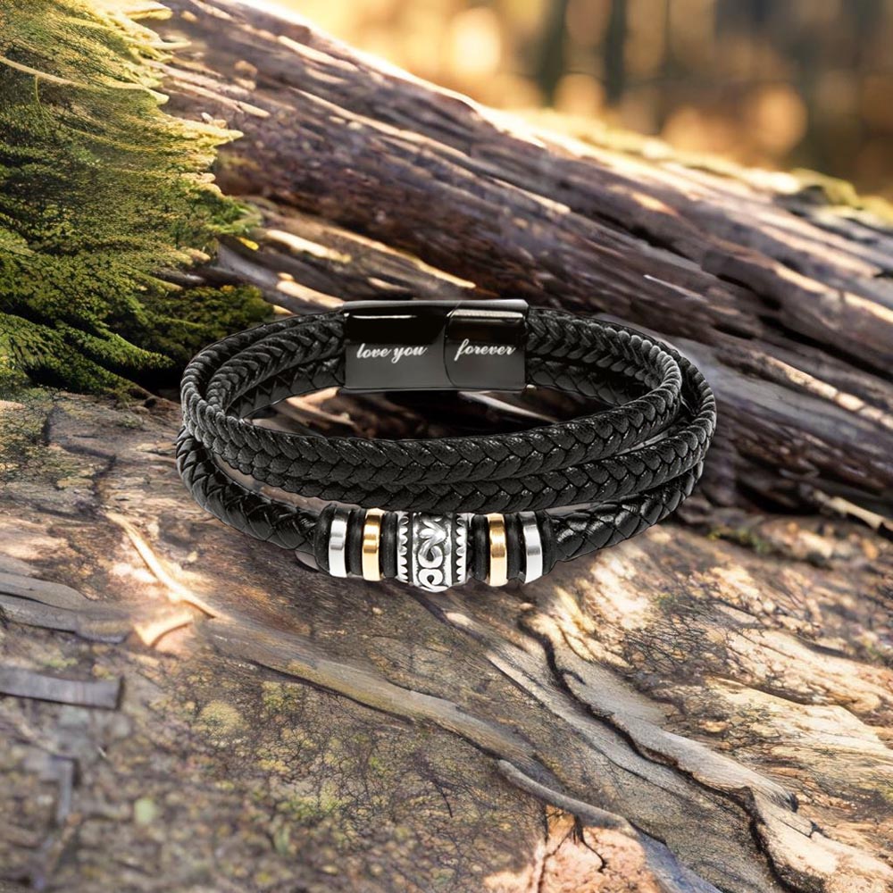 To My Son Bracelet – Men's Braided Leather Bracelet with Inspirational Message Card & Gift Box, Encouragement Gift for Son