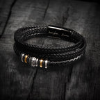 To My Son Bracelet – Men's Braided Leather Bracelet with Inspirational Message Card & Gift Box, Encouragement Gift for Son