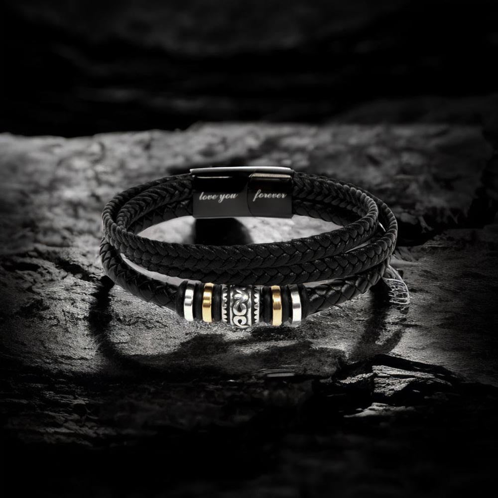 To My Son Bracelet – Men's Braided Leather Bracelet with Inspirational Message Card & Gift Box, Encouragement Gift for Son