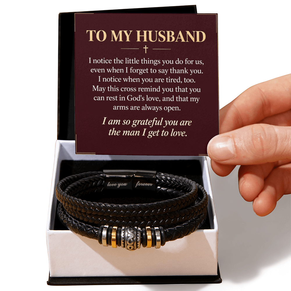 To My Husband Love You Forever Bracelet – "Grateful for You" Message Card & Gift Box, Christian Faith Gift for Husband