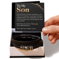 To My Son Bracelet – Men's Braided Leather Bracelet with Inspirational Message Card & Gift Box, Encouragement Gift for Son