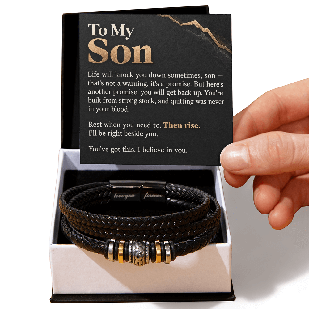To My Son Love You Forever Bracelet – "Then Rise" Message Card & Gift Box, Inspirational Gift for Son