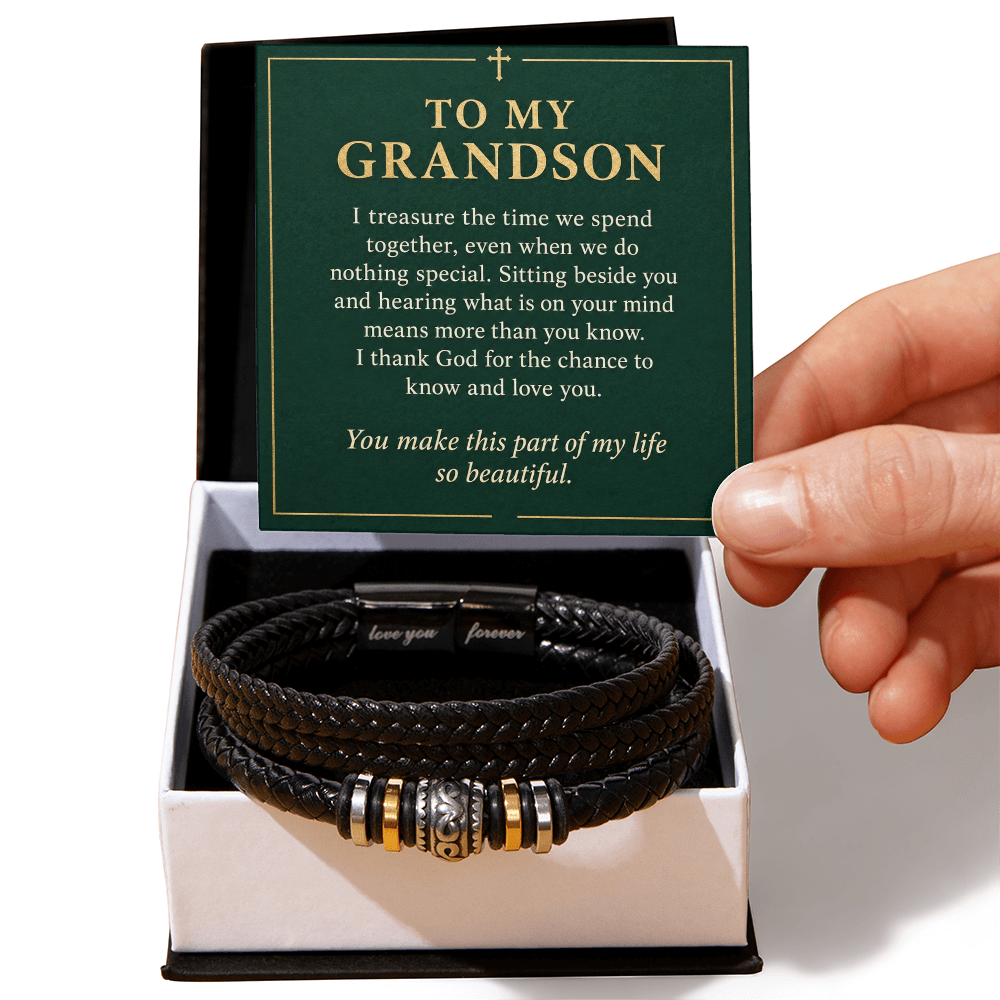 To My Grandson Love You Forever Bracelet – "So Beautiful" Message Card & Gift Box, Gift for Grandson