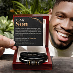To My Son Bracelet – Men's Braided Leather Bracelet with Inspirational Message Card & Gift Box, Encouragement Gift for Son