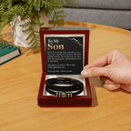 To My Son Bracelet – Men's Braided Leather Bracelet with Inspirational Message Card & Gift Box, Encouragement Gift for Son