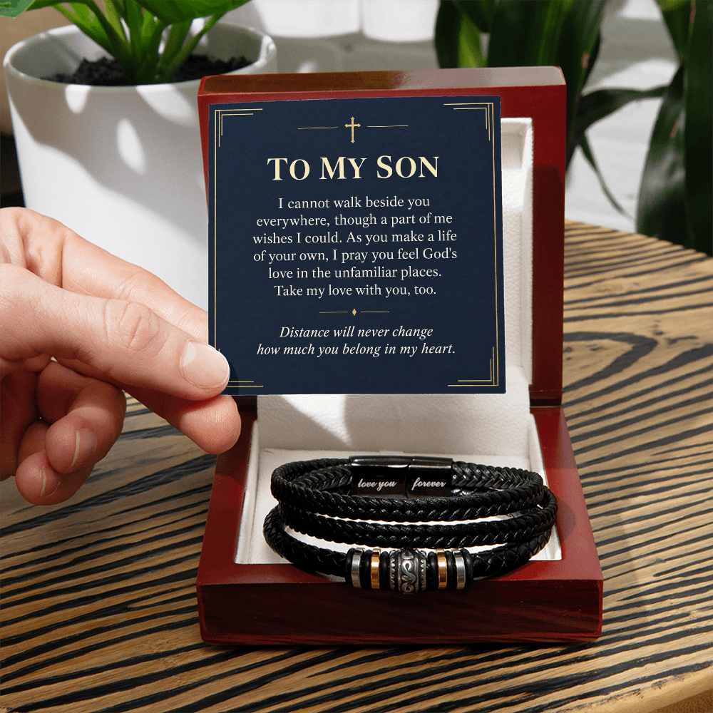To My Son Love You Forever Bracelet – "Belong in My Heart" Message Card & Gift Box, Christian Faith Gift for Son